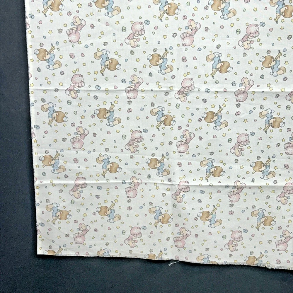 Vtg 1998 Precious Moments Boy Girl Crib Blanket/Sheet Fabric Panel Hearts Stars